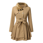 Damen klassischer Mantel mit elegantem Kragen und abnehmbarer Kapuze EB