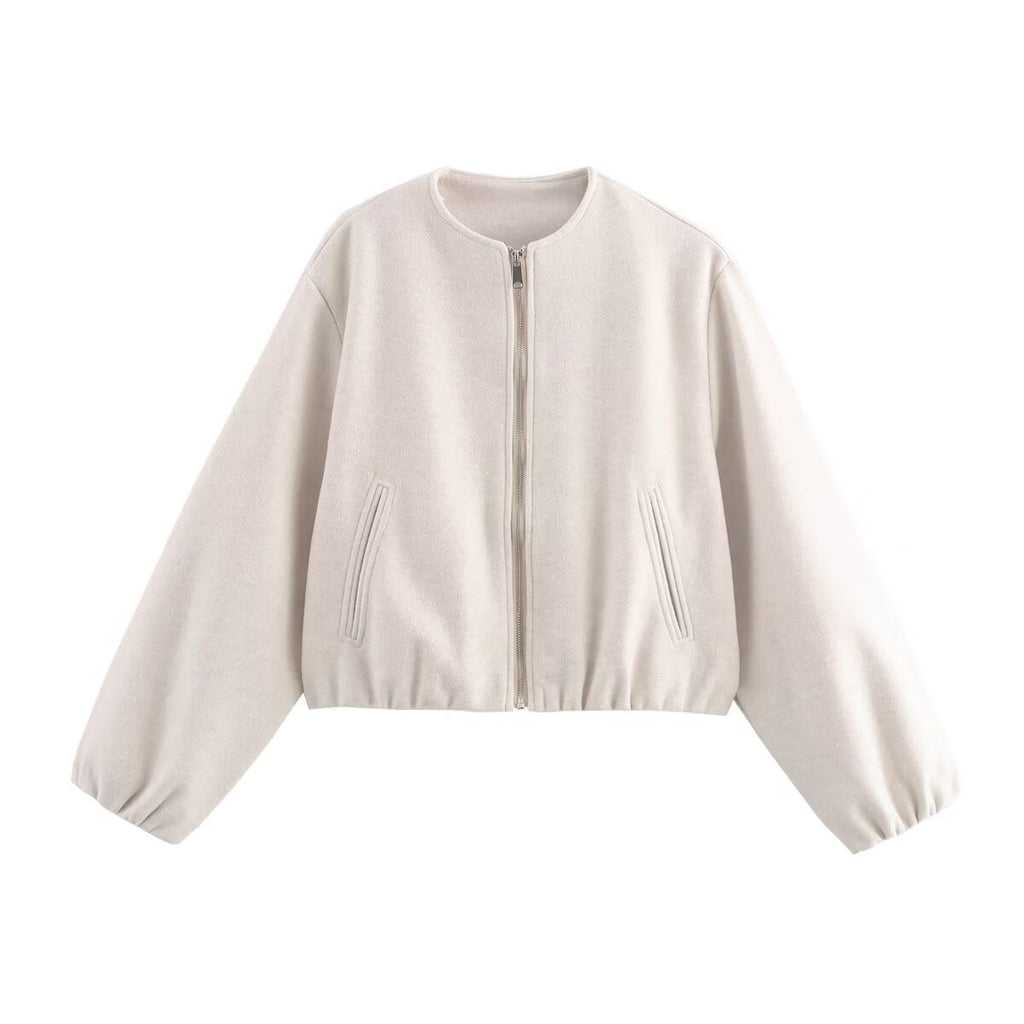 Damen kurz geschnittene Wolljacke mit Reißverschluss EB