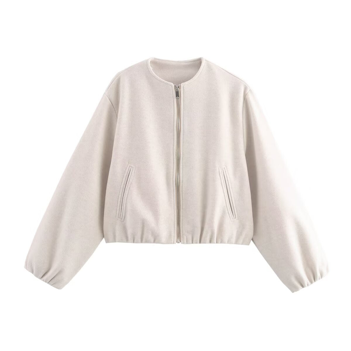 Damen kurz geschnittene Wolljacke mit Reißverschluss EB