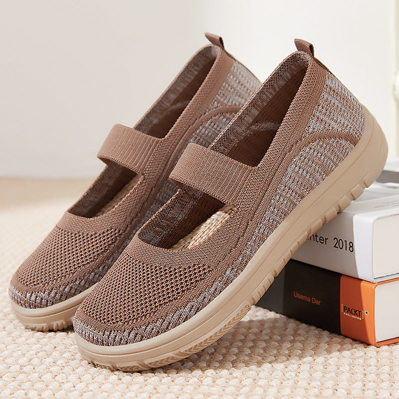 Damen Bequeme Ballerinas aus atmungsaktivem Netzmaterial mit elastischem Riemen EB