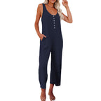 Damen Komfortabler Jersey-Jumpsuit mit Knopfdetails und Taschen EB