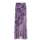 Damen eleganter asymmetrischer Maxirock mit floralen Verzierungen EB