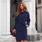 Damen eleganter Trenchcoat mit Gürtel und Taschen EB