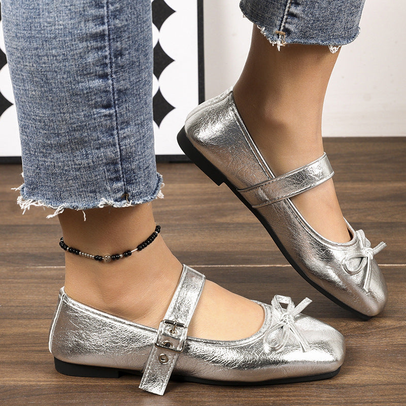 Damen Ballerinas mit verstellbarem Riemen und elegantem Schleifendetail EB