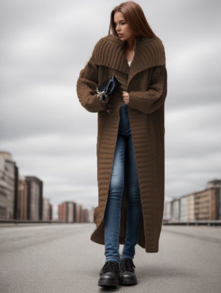 Damen Oversized Strickmantel mit voluminösen Ärmeln und elegantem Revers EB