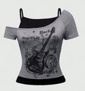 Damen Asymmetrisches Rock-T-Shirt mit grafischem Druck EB