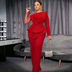 Damen eleganter Jumpsuit mit asymmetrischem Oberteil und raffiniertem Rüschendesign EB