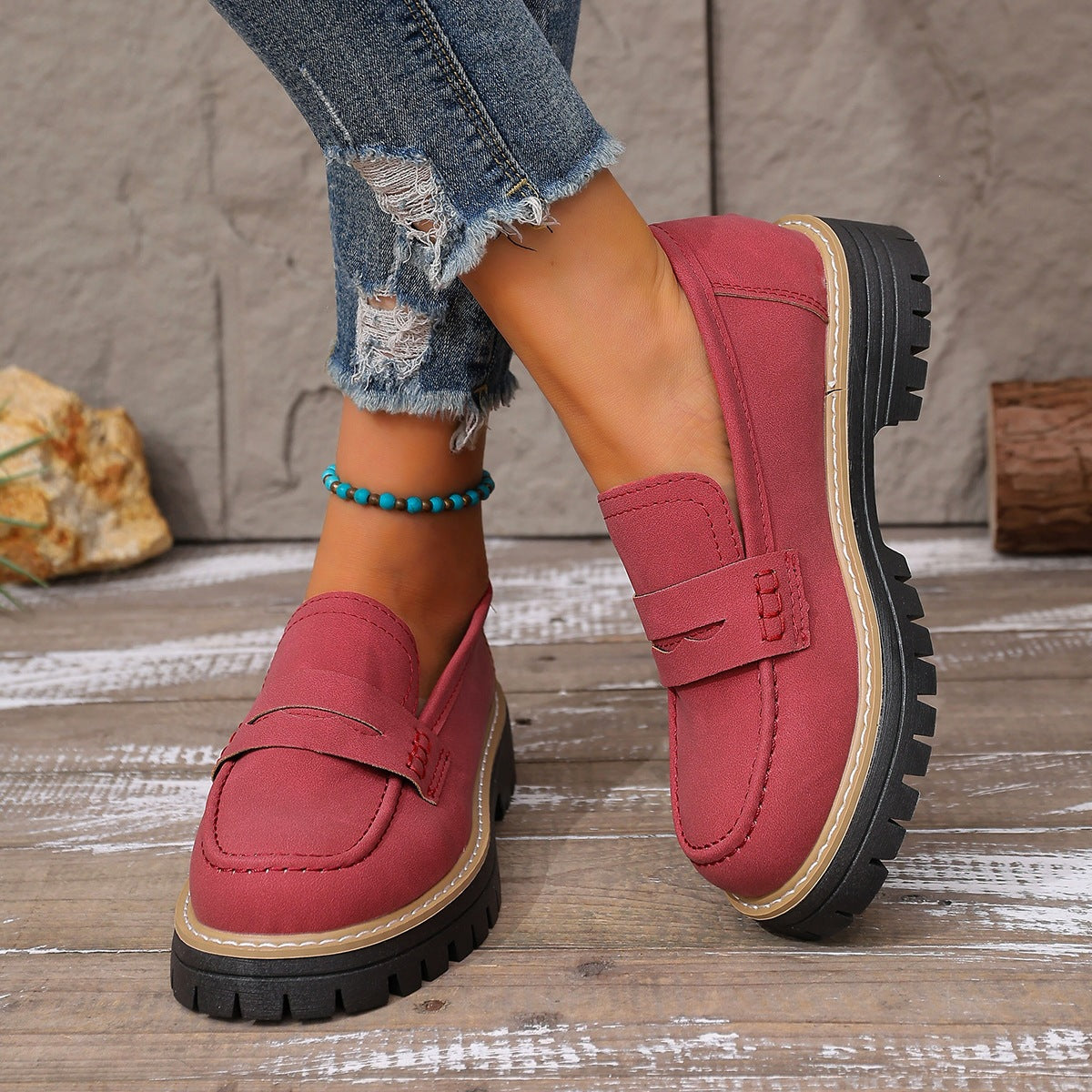 Damen Bequeme Mokassins mit robustem Profil und elastischem Riemendesign EB
