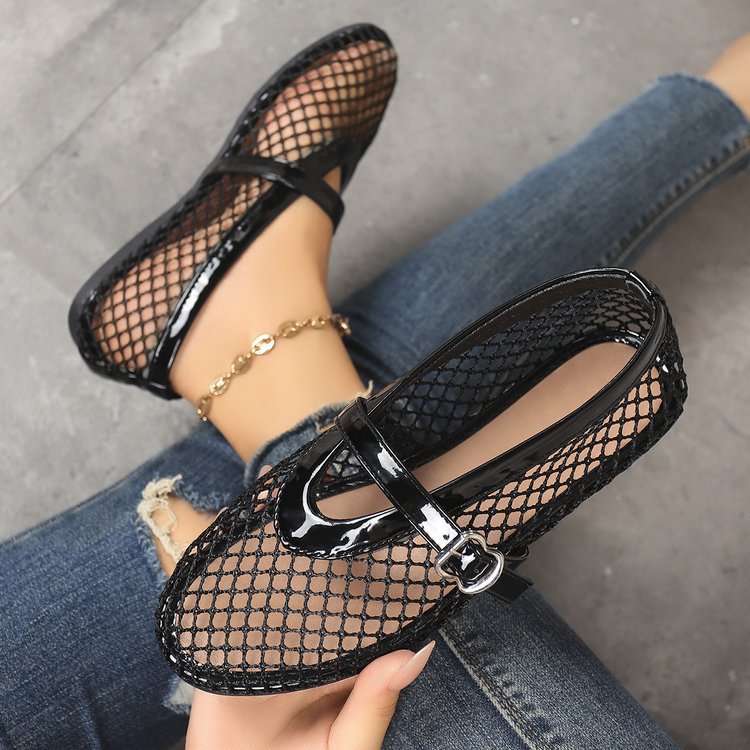 Damen Ballerinas mit modischem Netzdesign und dekorativem Riemchen EB