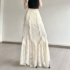 Damen eleganter Maxirock mit raffinierten Rüschen und Spitzenakzenten EB