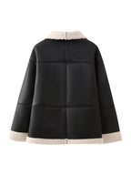 Damen Kunstlederjacke mit kuscheligem Innenfutter und hohem Kragen EB