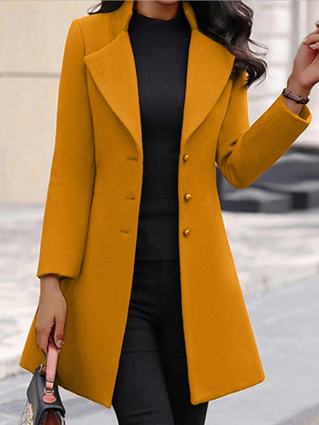 Damen Eleganter Mantel mit modernem Kragen und praktischen Knöpfen EB