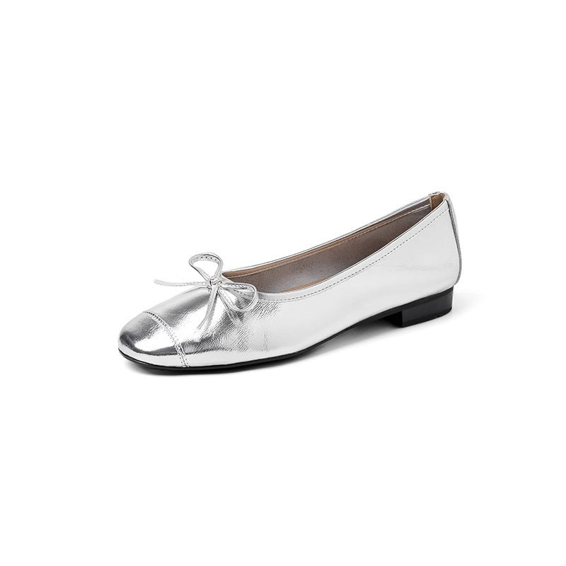 Damen Ballerinas aus hochwertigem metallic Leder mit elegantem Schleifenakzent EB