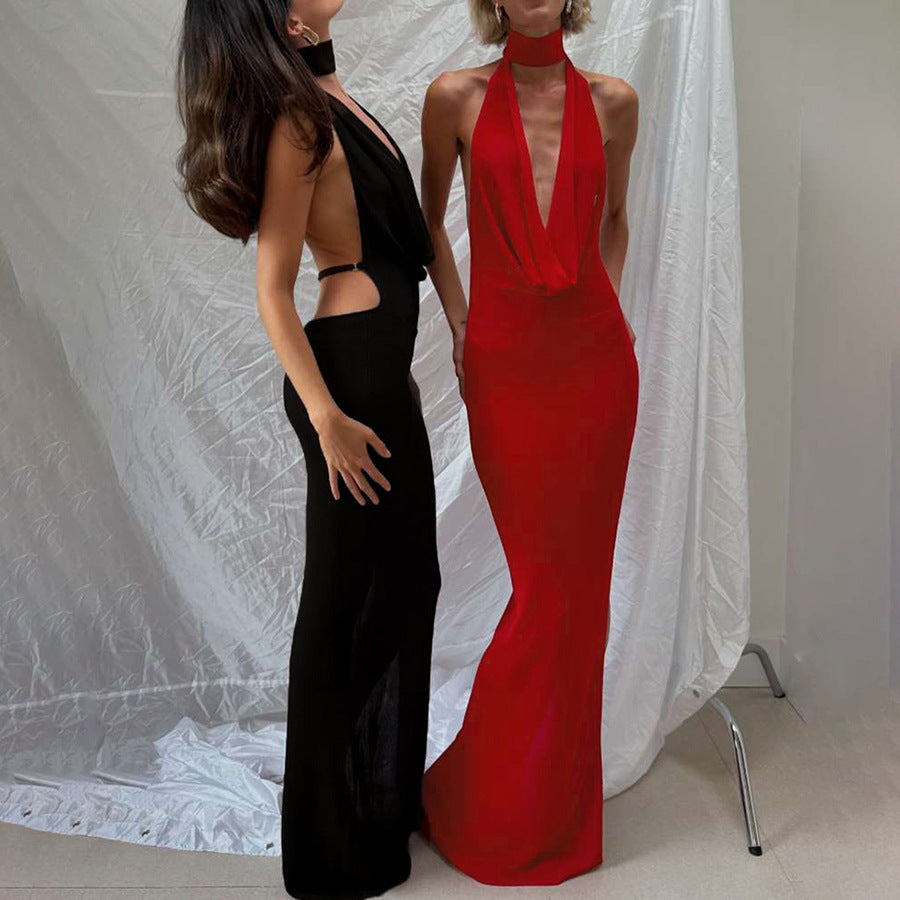 Damen Elegantes Abendkleid mit schimmerndem tiefem V-Ausschnitt und figurschmeichelnder Silhouette EB