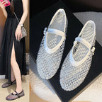 Damen Ballerinas mit strassverzierten Details und Riemchenverschluss EB