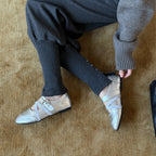 Damen Bequeme Ballerinas mit verstellbarem Riemchen und modischem Metallic-Finish EB