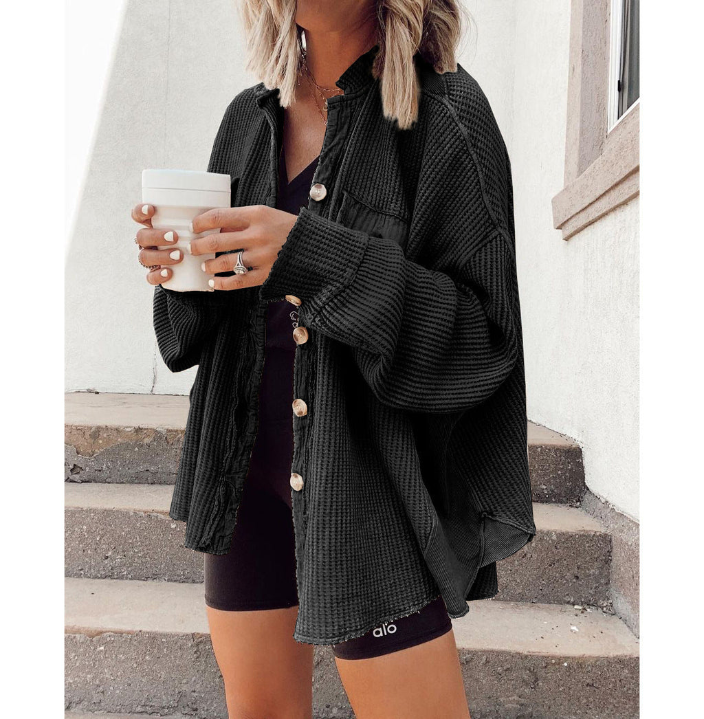 Damen Lässiges Overshirt mit Struktur und Druckknopfverschluss EB