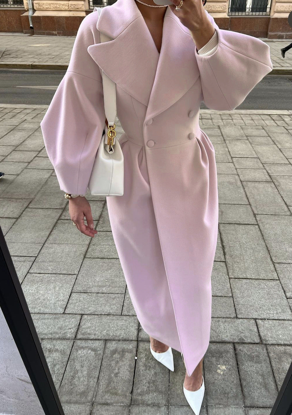 Damen eleganter Trenchcoat mit hohem Schlitz und Puffärmeln EB