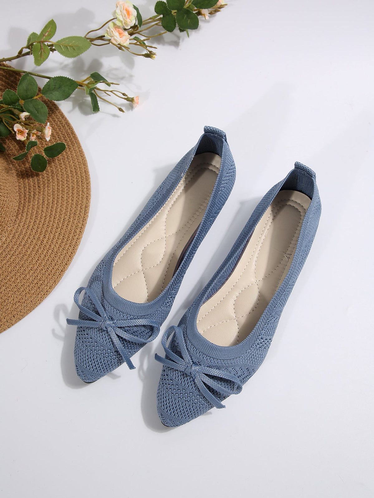 Damen elegante Ballerinas mit raffiniertem Schleifen-Detail und atmungsaktiver Obermaterialstruktur EB