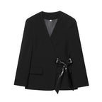 Damen elegante Wickeljacke mit dekorativem Satin-Bindeband EB