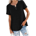 Damen hochwertiges T-Shirt mit Knopfdetail und lockerem Schnitt EB