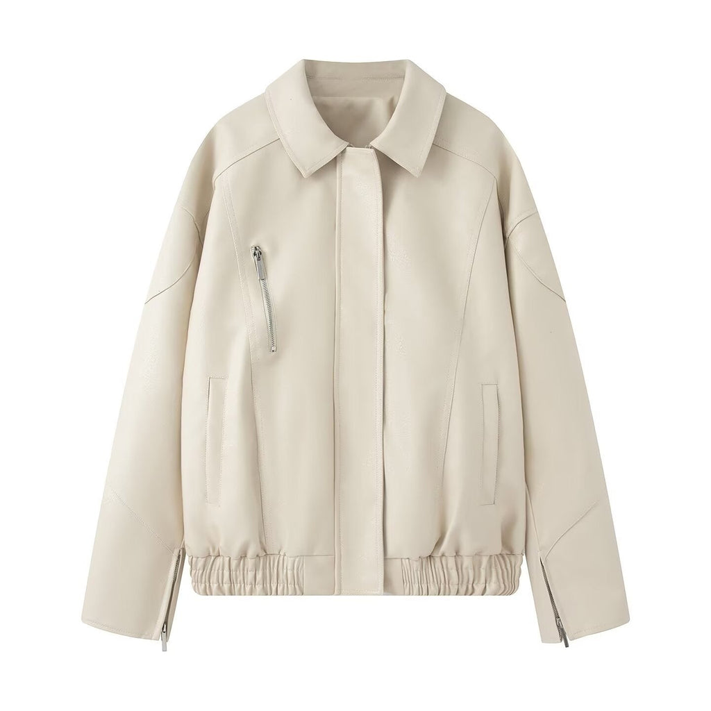 Damen Kunstlederjacke mit elastischem Bund und lässigem Schnitt EB