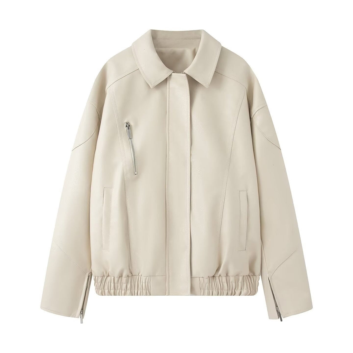 Damen Kunstlederjacke mit elastischem Bund und lässigem Schnitt EB