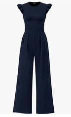 Damen eleganter Jumpsuit mit Puffärmeln und weitem Bein EB