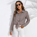 Damen nan geknotete Hahnentritt-Bluse mit Hemdkragen und durchgehender Knopfleiste EB