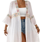 Damen luftiger Strandkimono mit floralen Stickereien EB