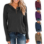 Damen modisches Langarm-Henley-Shirt mit Knopfleiste EB