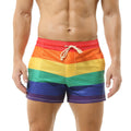 Herren Badeshorts mit atmungsaktivem Netzmaterial und buntem Regenbogenmuster EB