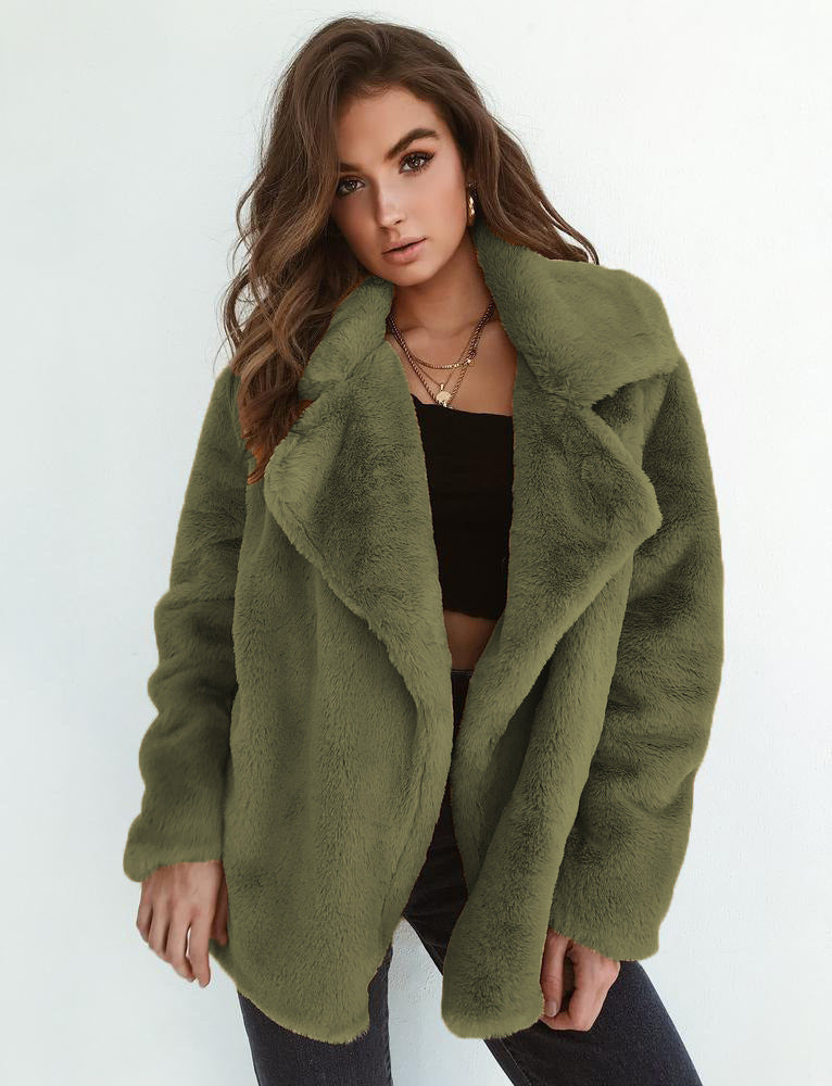 Damen Fleece-Mantel mit weitem Kragen und modischem Schnitt EB