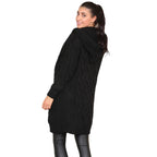 Damen Großer Strickmantel mit Kapuze und Zopfmuster EB