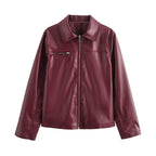 Damen Kunstlederjacke mit modernem Stehkragen und praktischen Reißverschlusstaschen EB