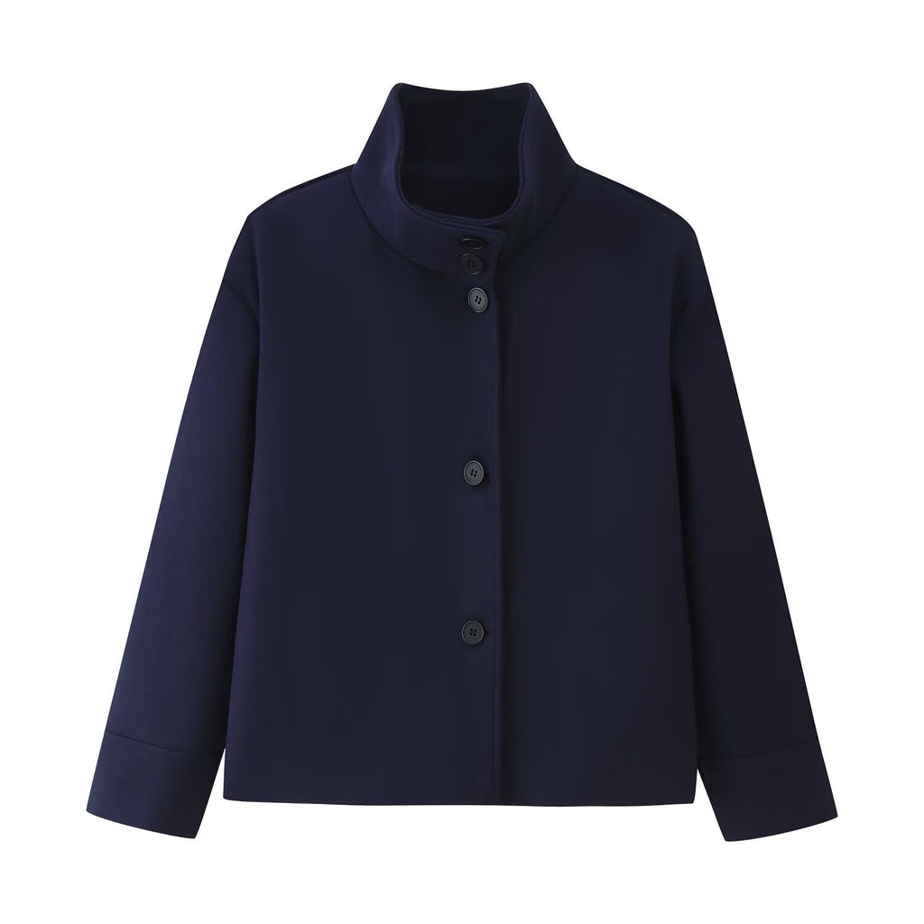 Damen Klassische Kurzjacke mit hohem Kragen und eleganten Knöpfen EB