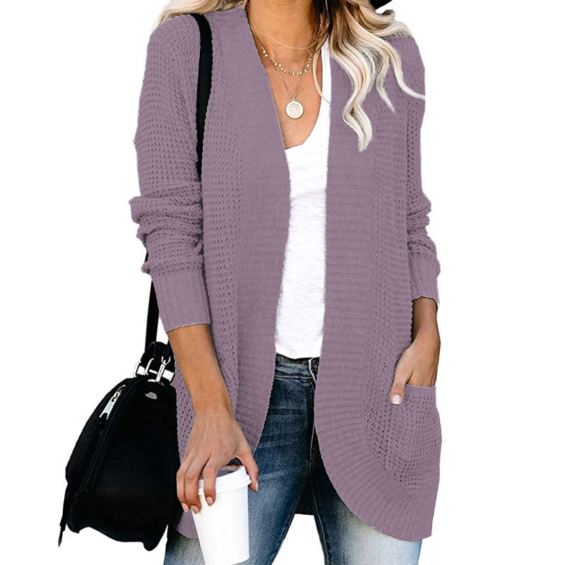 Damen legerer Strickmantel mit Taschen und offenen Front EB