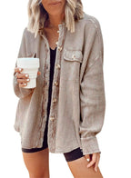 Damen Lässiges Overshirt mit Struktur und Druckknopfverschluss EB