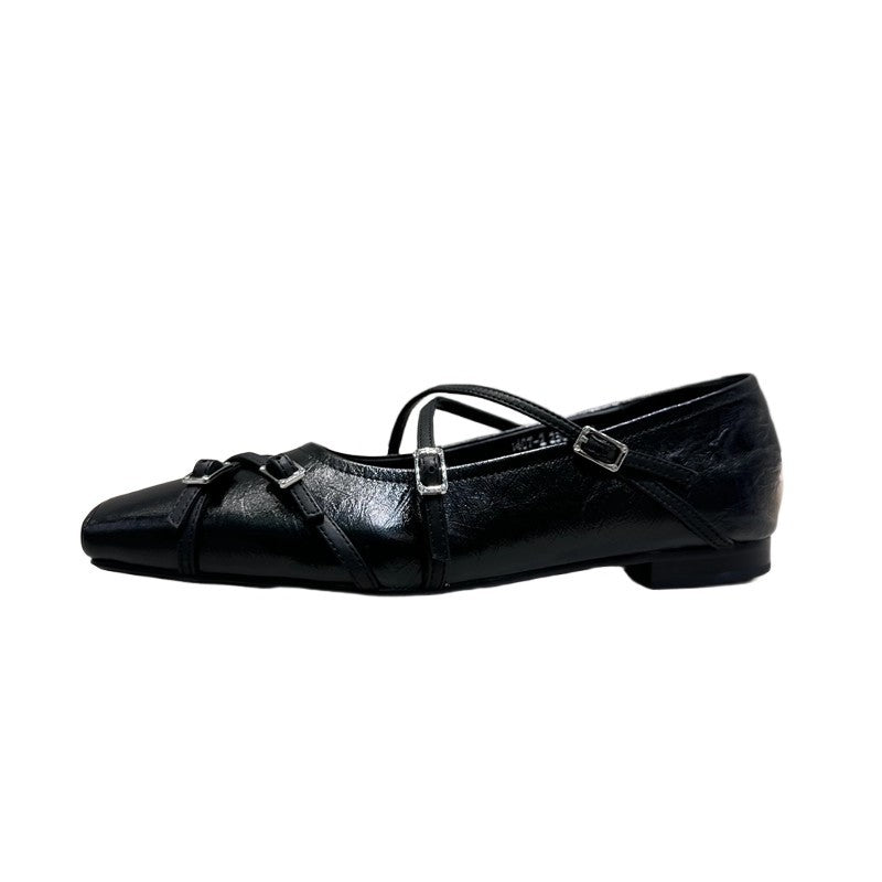 Damen elegante Ballerinas mit modischen Riemchen und exquisite Schnallenverzierung EB