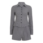 Damen nan zweiteiliges Vichy-Set aus taillierter Blusenjacke mit Wiener Nähten und Highwaist-Shorts EB