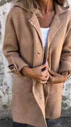 Damen kuscheliger Oversize-Mantel mit praktischen Taschen und elegantem Revers EB