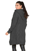 Damen Großer Strickmantel mit Kapuze und Zopfmuster EB