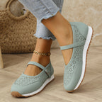 Damen bequeme und atmungsaktive Ballerinas mit Riemen und perforiertem Design EB