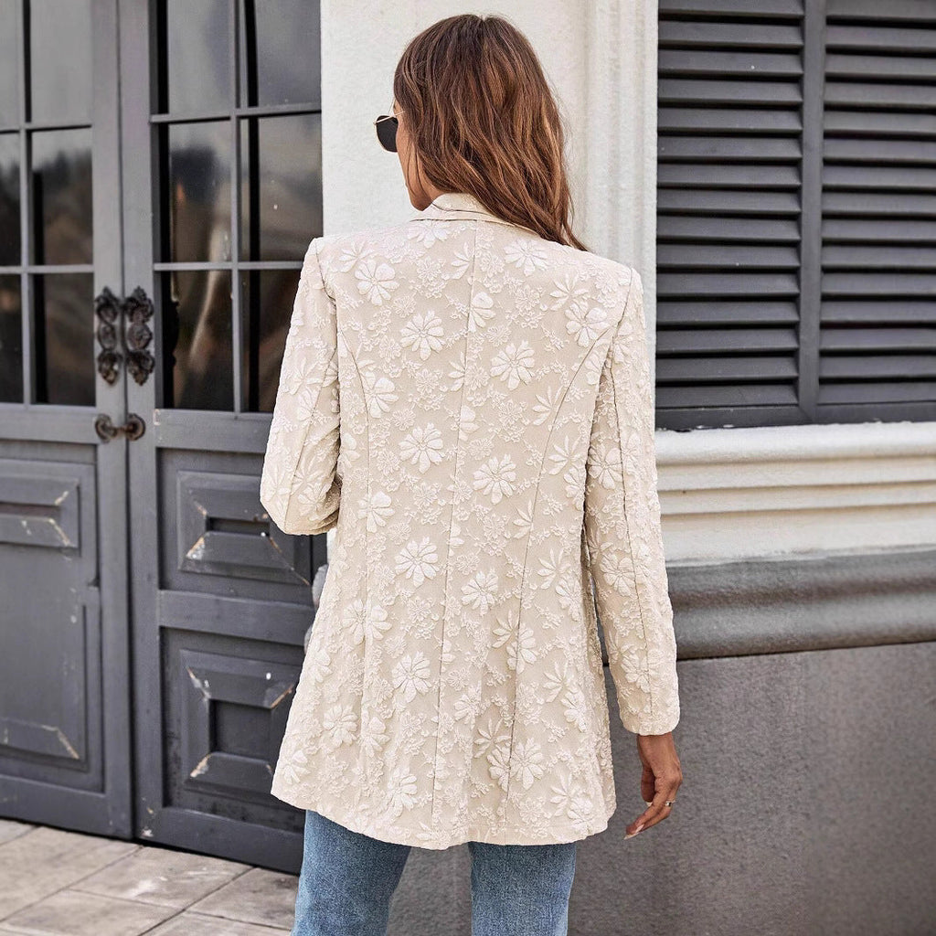 Damen Elegant bestickte Blazerjacke mit floralem Design EB