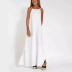 Damen elegantes Maxikleid mit feinen Trägern und schwingendem Saum EB