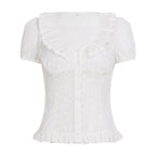 Damen Rüschenshirt mit floralem Design und voluminösen Ärmeln EB