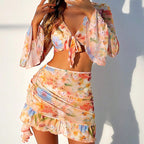 Damen Crop-Top und Wickelrock-Set mit floralen Details EB