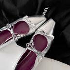 Damen Ballerinas mit schimmernder Metallic-Oberfläche und verspieltem Schleifendetail EB