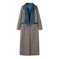 Damen eleganter längerer Blazer mit feinem Karomuster und flauschigem Kragen EB