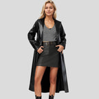 Damen Eleganter Kunstleder-Trenchcoat EB